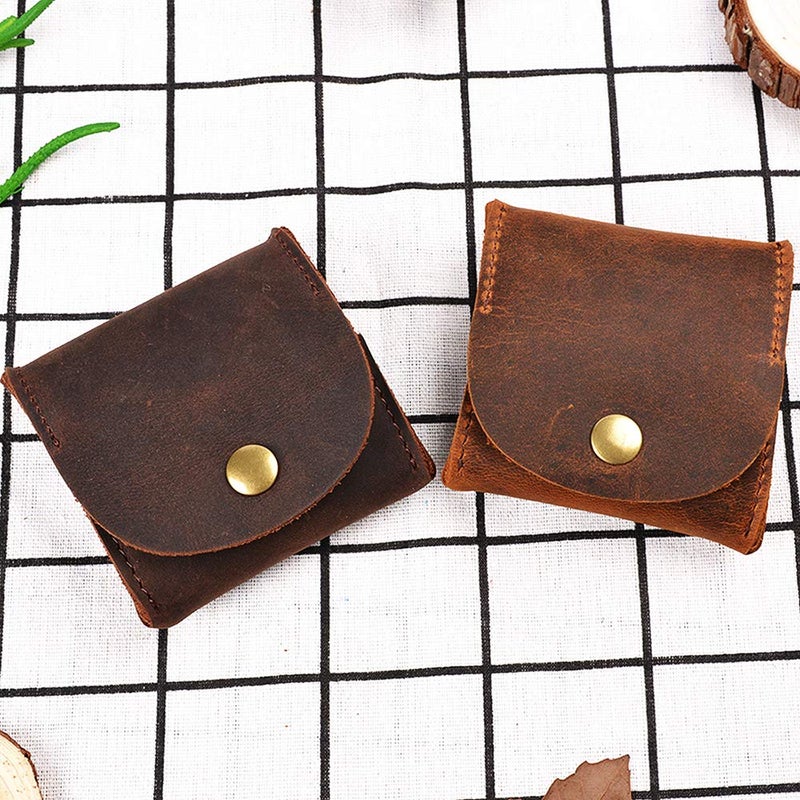 Juland Rustic Leather Moon Pocket Coin Case Genuine Leather Squeeze Coin Purse Pouch Change Holder Tray Purse Wallet for Men & Women - Brown - Image 3